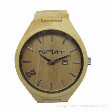Lovers natural wooden watch, made of bamboo, Seiko movement, 51mm big face